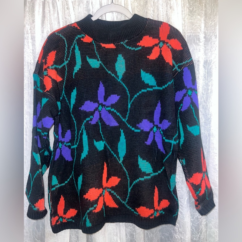 Vintage 80s Croquet Club Women’s Christmas Poinsettia Sweater Medium EUC